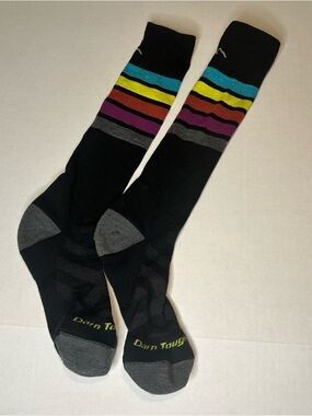 Darn Tough Women's Size L Black Over-the-Calf Hiking Socks w/ Multicolor Stripes
